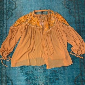 Sheer boho mustard blouse
